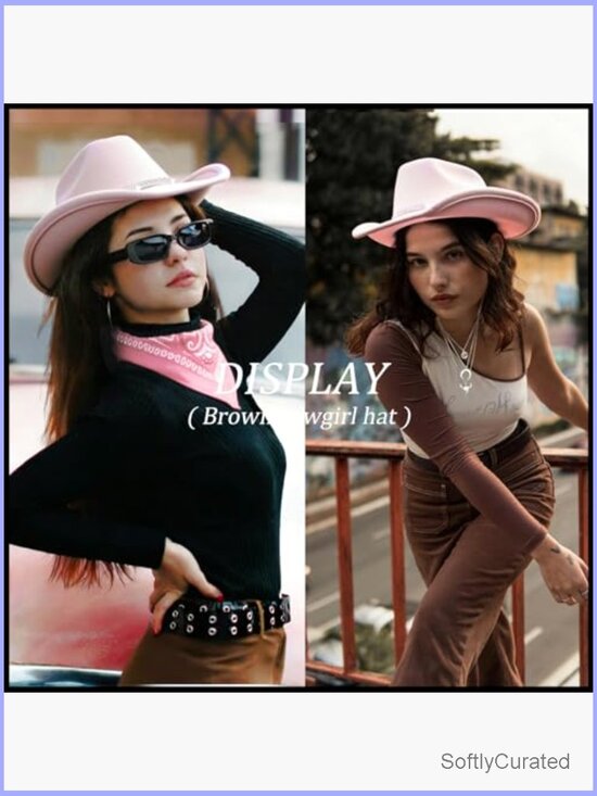 Wide Brim Cowboy Hat with Rhinestones Bandana Necklace Set